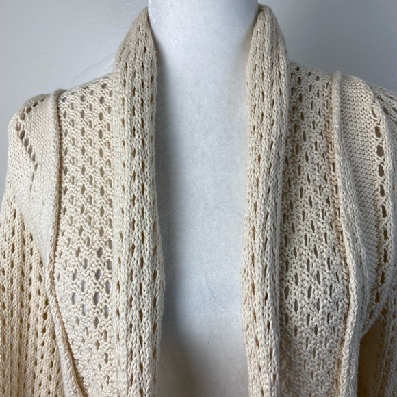 PURE Handknit Cream Open Front Crochet Sweater Cardigan Women’s Small/Medium - Picture 7 of 15